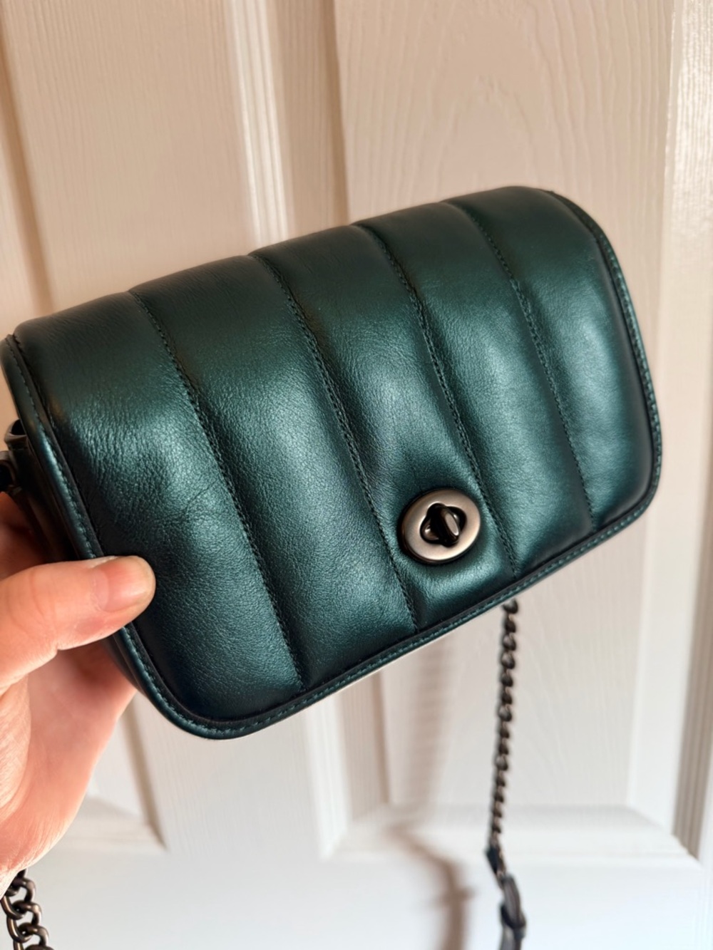 Coach Quilted Teal Green Leather Crossbody with Chain Strap